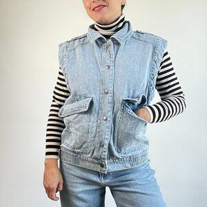 Pre-Loved Retro Denim Bomber Vest - Size M